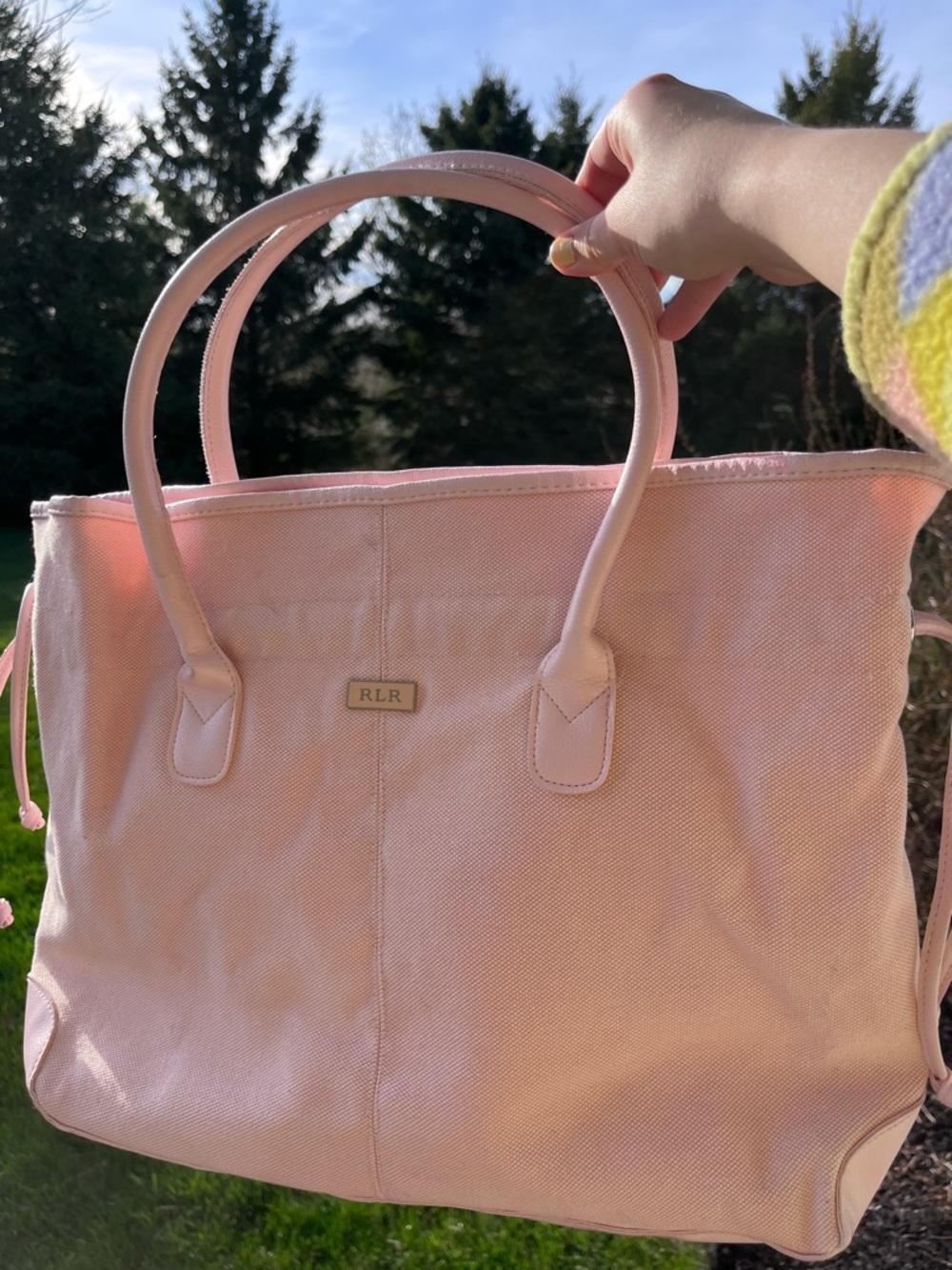 Vintage 90s Ralph Lauren blush baby pink tote bag purse shoulder bag Y2K satchel - Picture 4 of 9